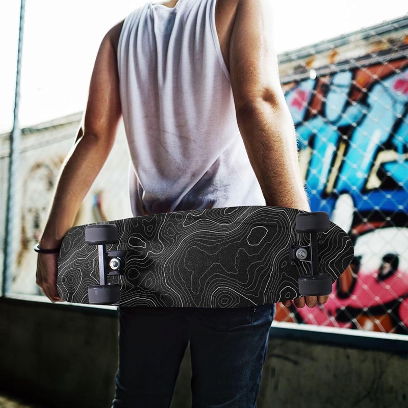 aportt Topographic Map Black Grip Tape With White Lines Contour Geographic Skateboard 33x9 Inch Non-Slip Sandpaper for Longboard Roller Board Stair Treads - Image 5